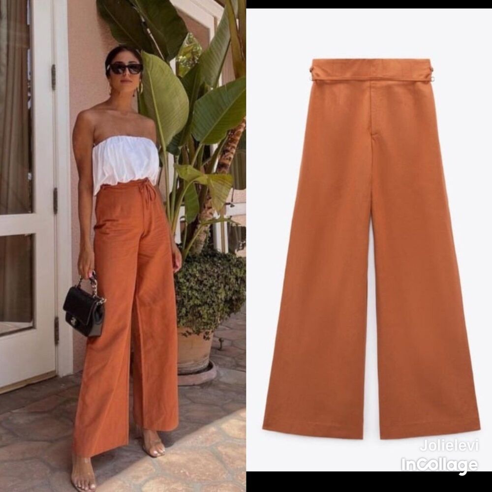 ZARA FULL LENGTH LINEN BLEND PANTS Size XS